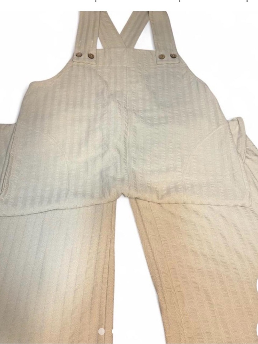 Free People Beige Striped/Ribbed Overalls with Button Straps & pockets
